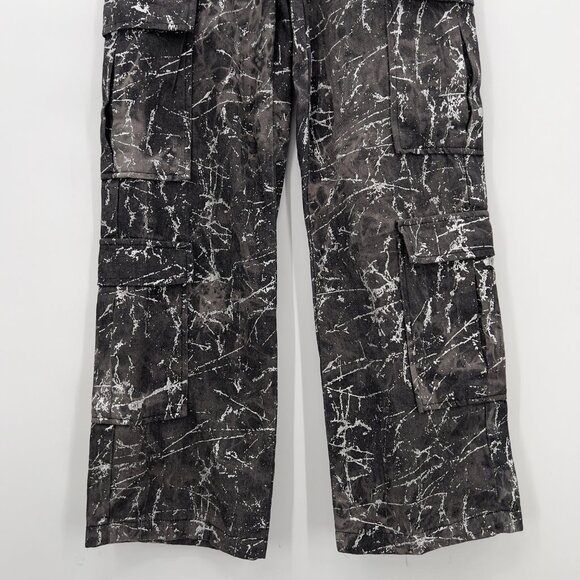 Fashion Nova Eye of the Storm Cargo Pants Black Metallic Paint Splatter Print L - Picture 4 of 16